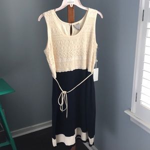 Navy and cream knit dress